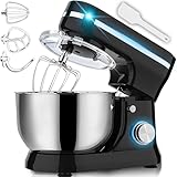 Retoo Küchenmaschine 3 in 1 mit Edelstahl-Schüssel 6 L 2000 W, 6 Stufen, Planetenrührwerk, Schneebesen Rühr- & Knethaken, Spritzschutz, Rührmaschine mit Mixer, Knetmaschine, Teigmaschine, Geräuscharm