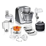 Bosch Küchenmaschine Serie 4, Schüssel 3,9 L spülmaschinenfest, Mixer 1,25 L, Fleischwolf, Zitruspresse, Knethaken, Rührbesen, Durchlaufschnitzler, 3 Scheiben, 900 W, Anthrazit/Silber, MUM56340