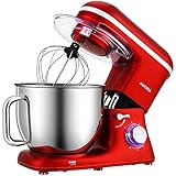 Aucma Küchenmaschine Knetmaschine 1400W, 6.2L Reduzierte Geräusche Knetmaschine mit Rührbesen, Knethaken, Schlagbesen und Spritzschutz, 6 Geschwindigkeit mit Edelstahlschüssel Teigmaschin (7L Rot)